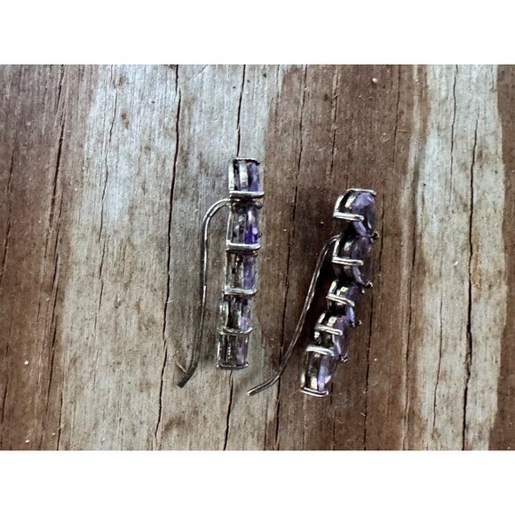 Sterling Silver Amethyst Teardrop Climber Earrings - Picture 3 of 6